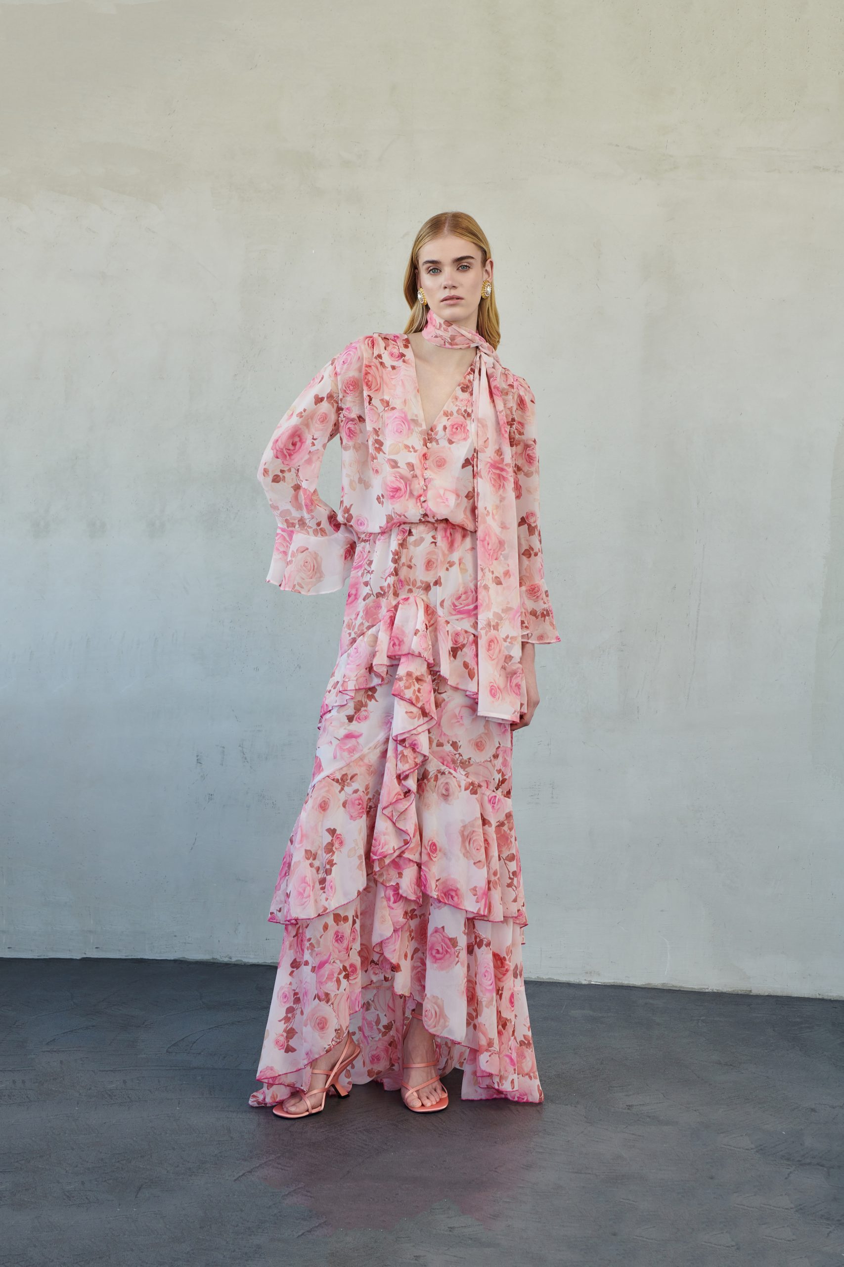 _DSC3045 Felinia Maxi Ruffle Skirt Pink Floral - Image 1