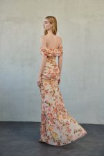 Off-Shoulder Maxi Mesh Dress Peach Floral - Image 3
