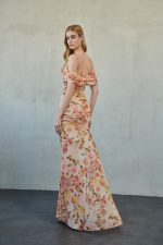 Off-Shoulder Maxi Mesh Dress Peach Floral - Image 4