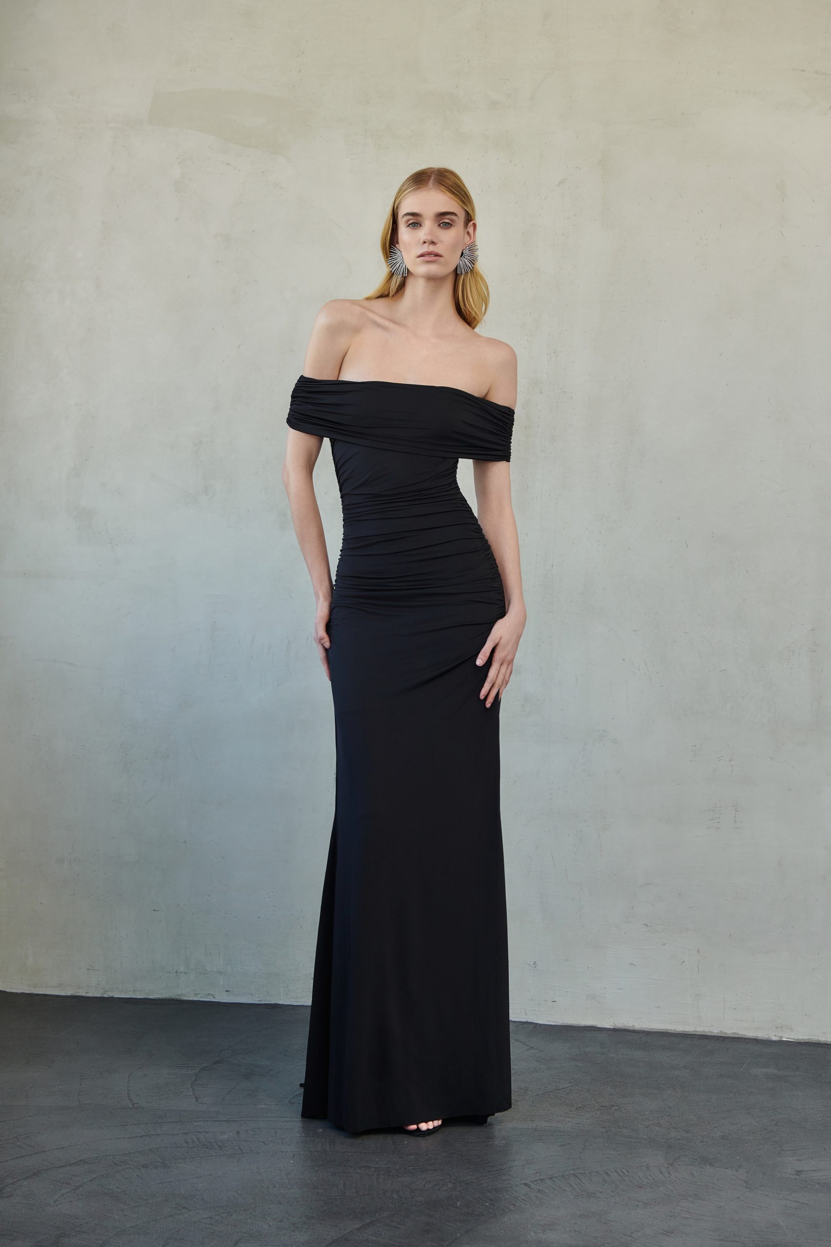 _DSC3136 Off-Shoulder Maxi Mesh Dress Black - Image 1