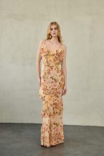 Sorelle Open Back Dress Peach Floral