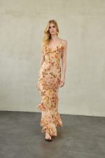 Sorelle Open Back Dress Peach Floral - Image 2