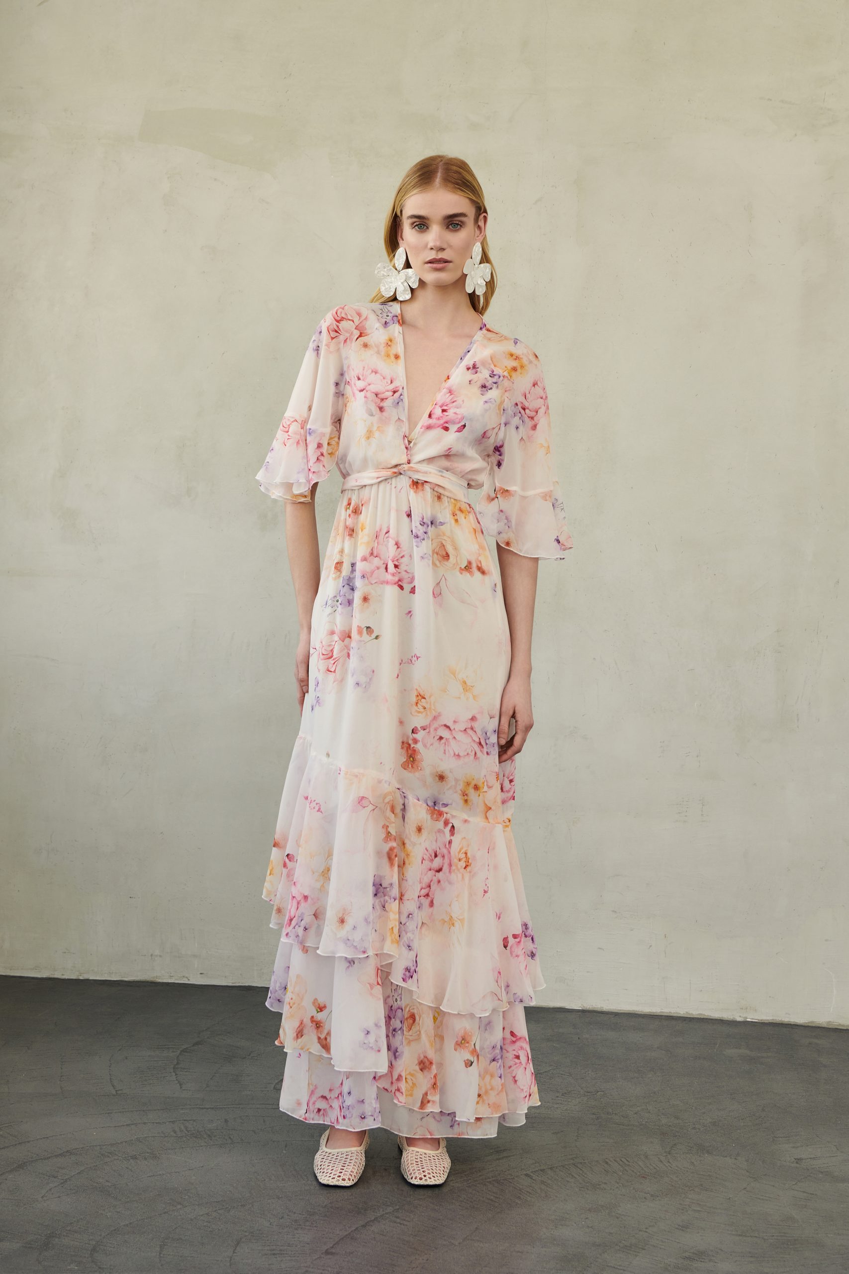 _DSC3542 Villy Kaftan Dress White Floral - Image 1