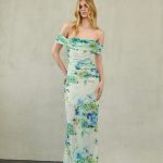 Off-Shoulder Maxi Mesh Dress Ciel Floral