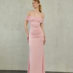 Off-Shoulder Maxi Mesh Dress Baby Pink