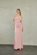 Off-Shoulder Maxi Mesh Dress Baby Pink