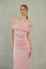 Off-Shoulder Maxi Mesh Dress Baby Pink - Image 2