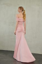 Off-Shoulder Maxi Mesh Dress Baby Pink - Image 3