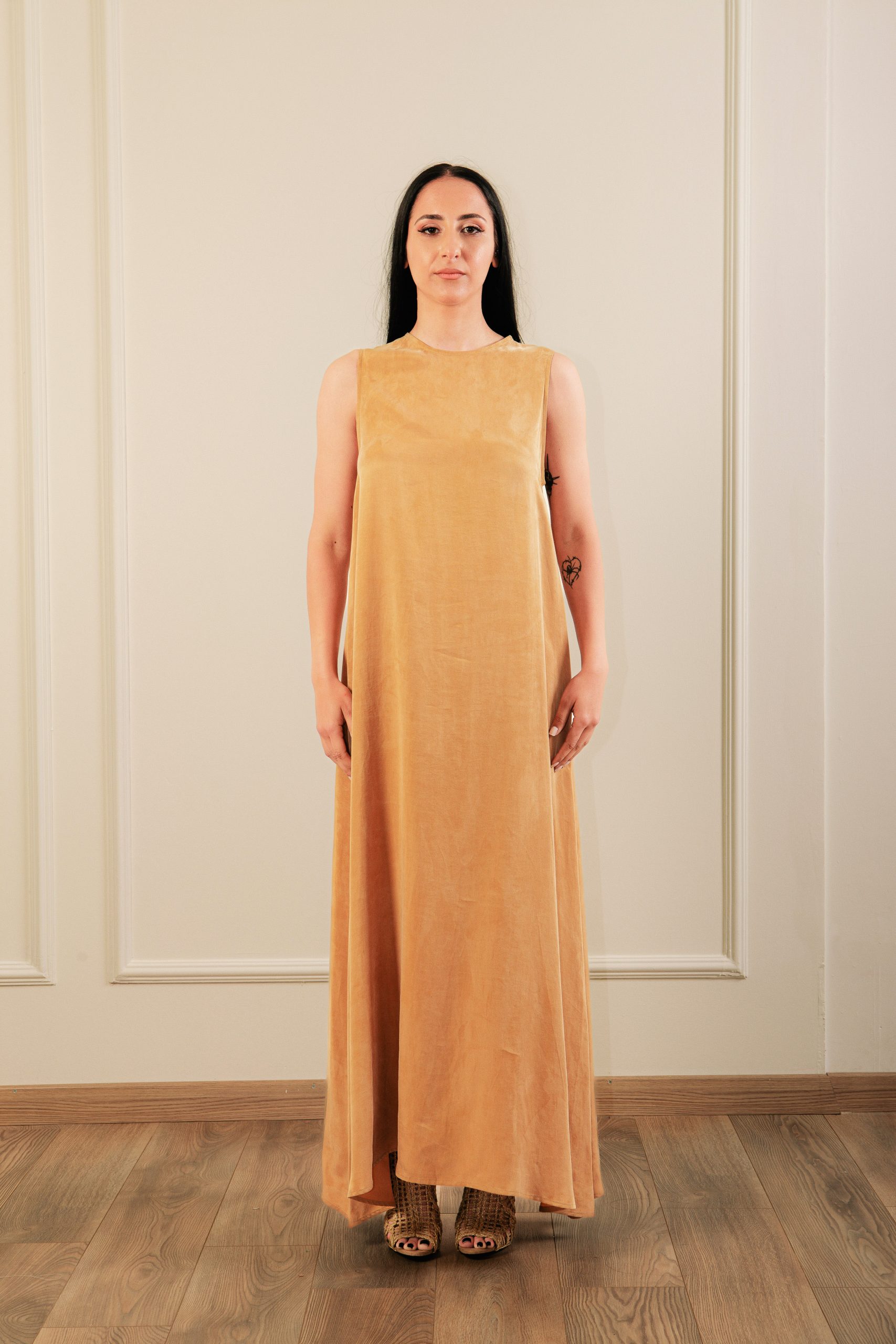 IMG_3876 Cupro Maxi Dress Gold - Image 1