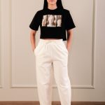 Elastic Denim Pants Off White