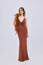 Chiffon Feather Maxi Dress Taba - Image 3