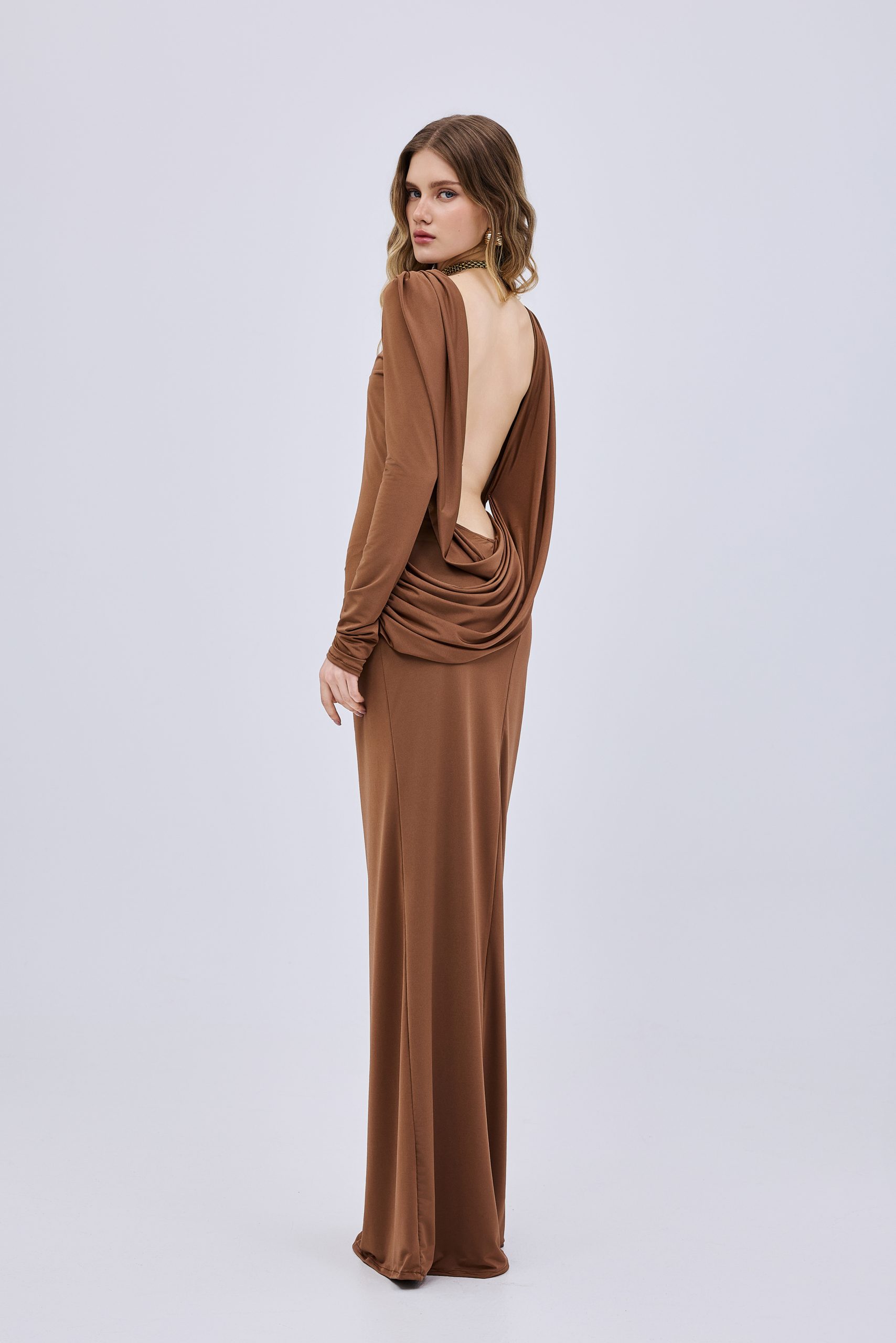 _Y8A0132 Open Back Coffe Dress - Image 1