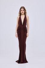 Halter Rectangle Brown Maxi Dress - Image 2