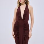 Halter Rectangle Brown Maxi Dress