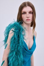 Chiffon Feather Maxi Dress Petrol