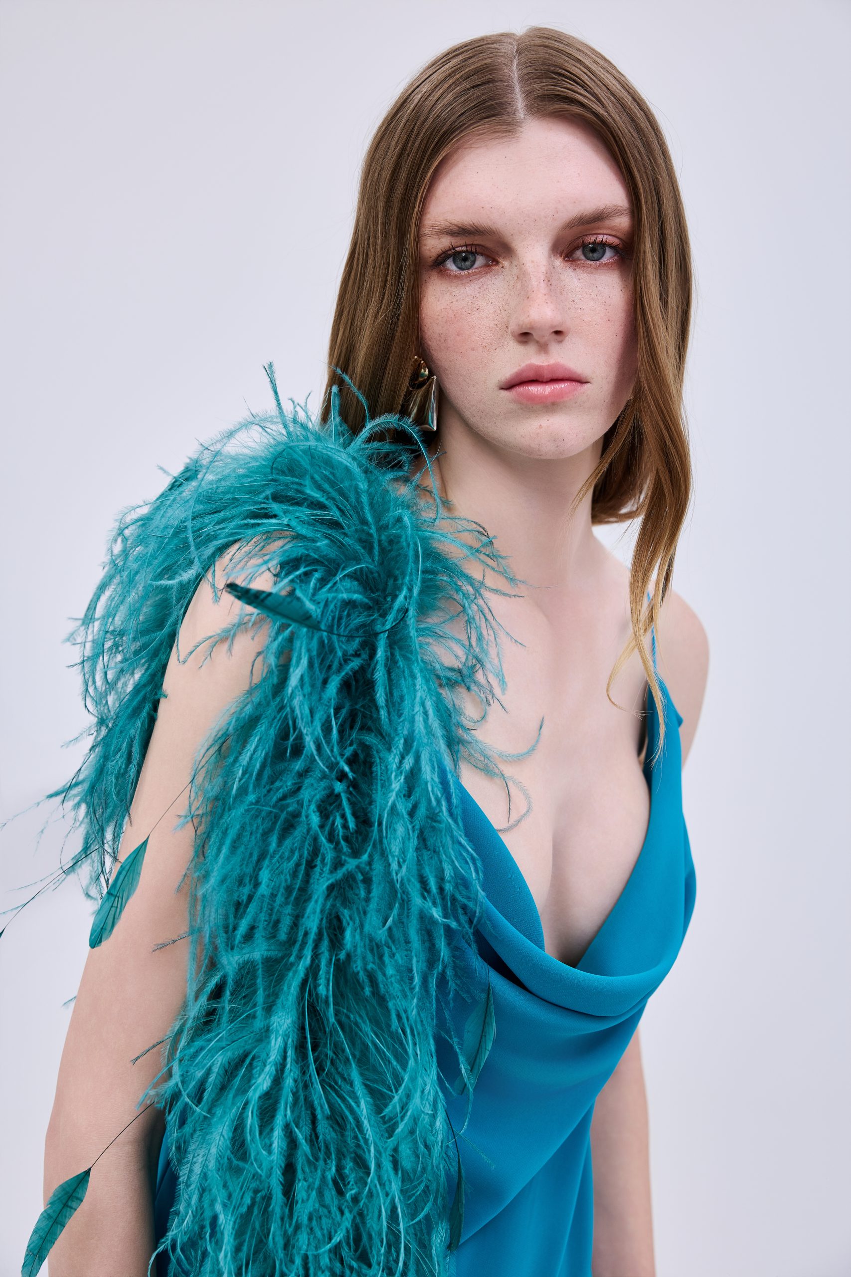 _Y8A0406 Chiffon Feather Maxi Dress Petrol - Image 1