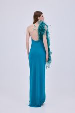 Chiffon Feather Maxi Dress Petrol - Image 3