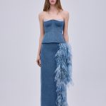 Denim Feather Midi Skirt