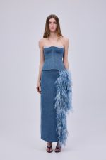 Denim Feather Midi Skirt